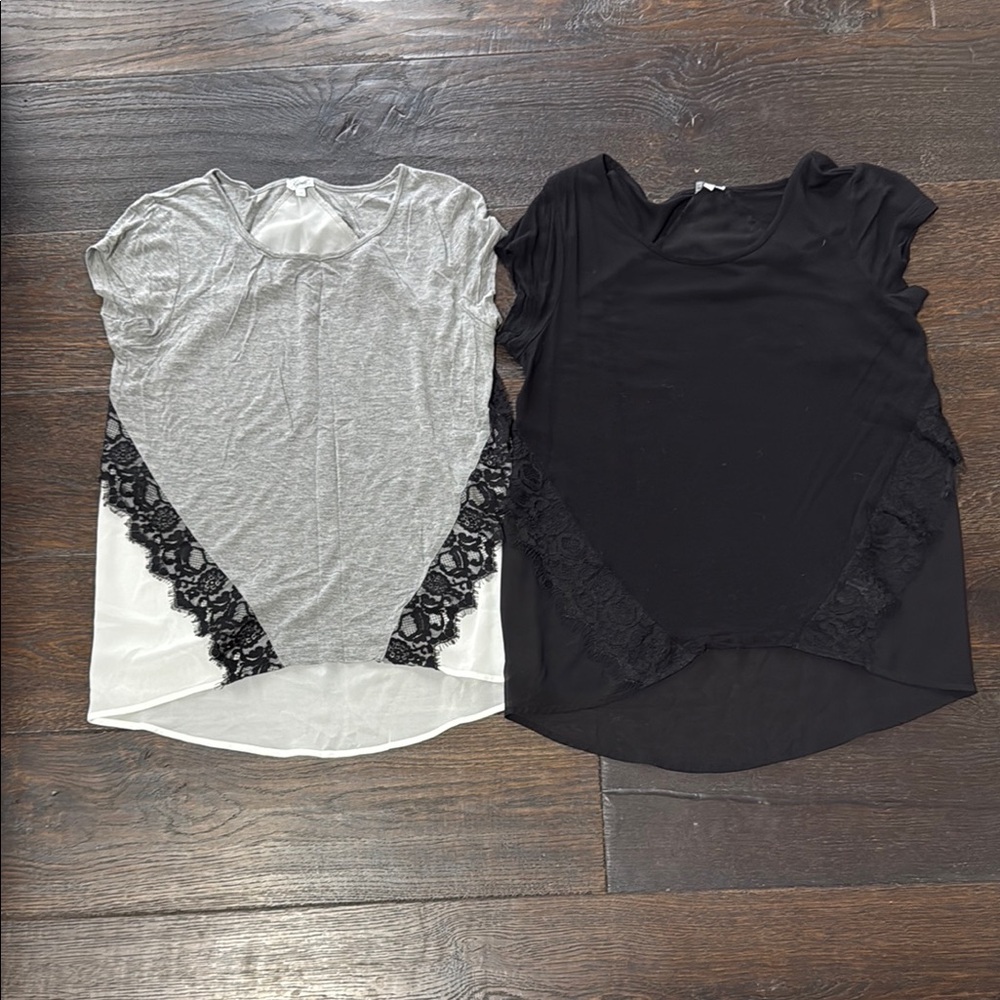 2 Elegant Lace Accent Women's Tops - Gray and Black